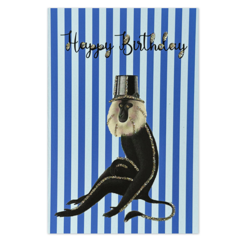 Kort Happy birthday blue/white monkey