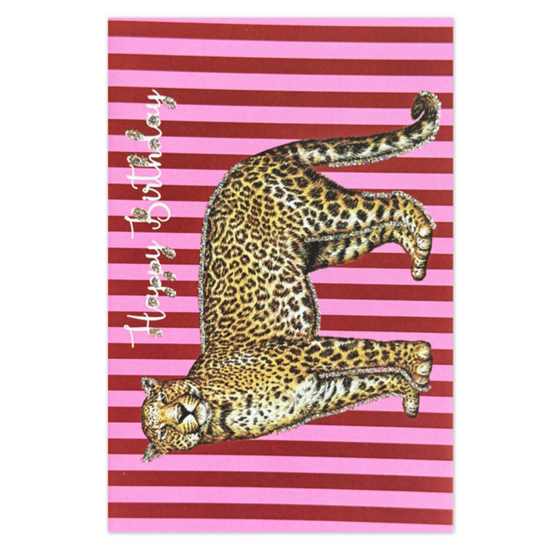 Kort Happy birthday red/pink leopard
