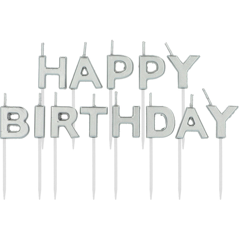 Kerti "happy birthday" silfur